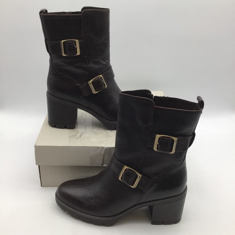 Naturalizer Vail Womens Brown Leather Moto Side Zip Ankle Boots Size 9.5M NEW